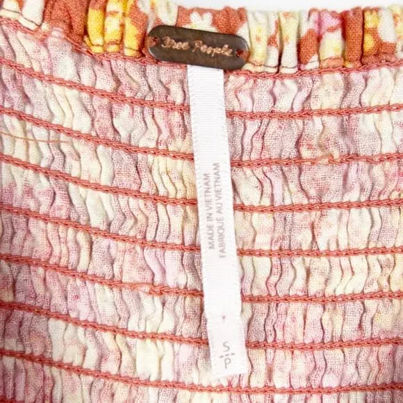 Free People Show Me Love Romper Orange Floral Puff Sleeve Smocked Womens Size S - Picture 7 of 14